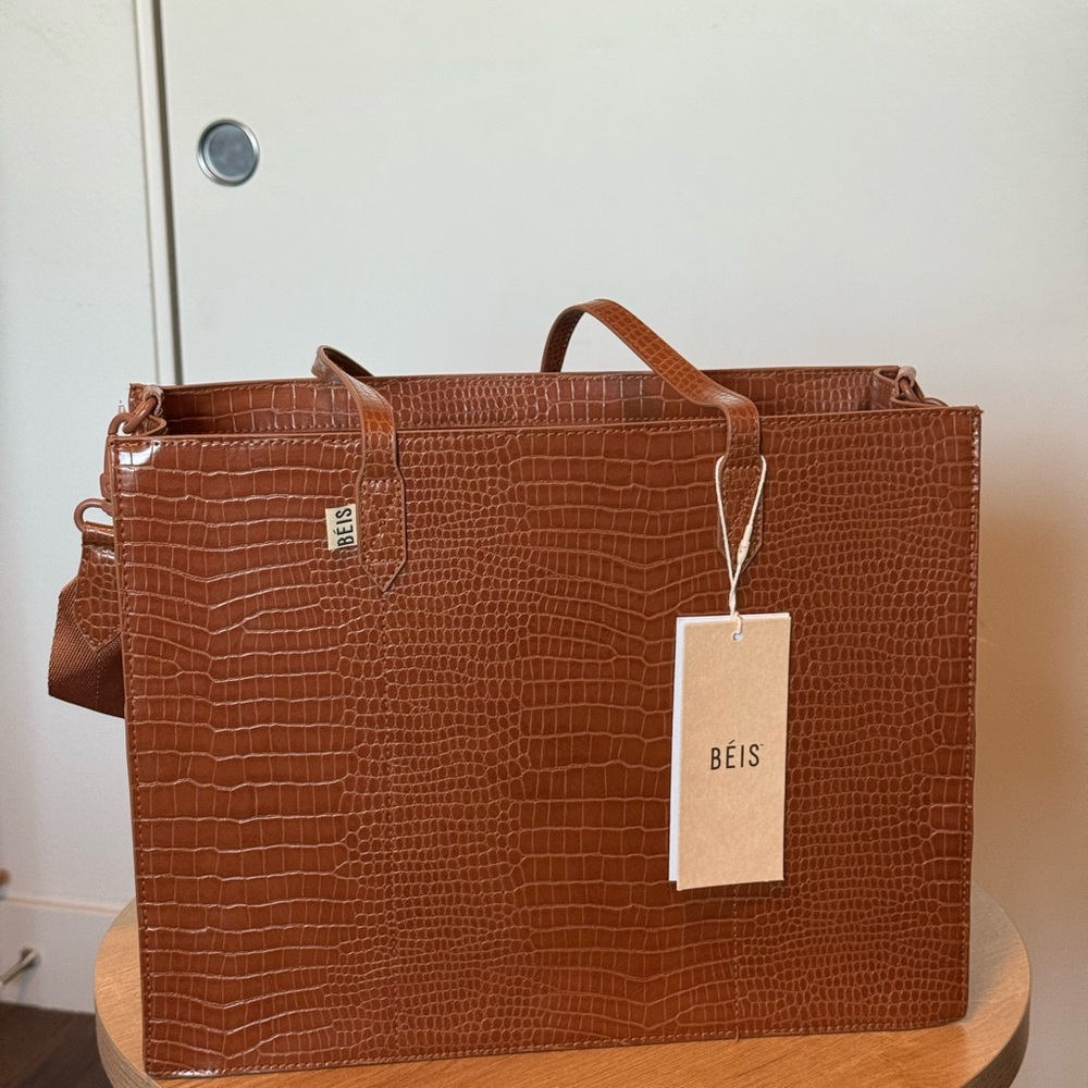 BEIS cognac The Work Tote croc new with tags
